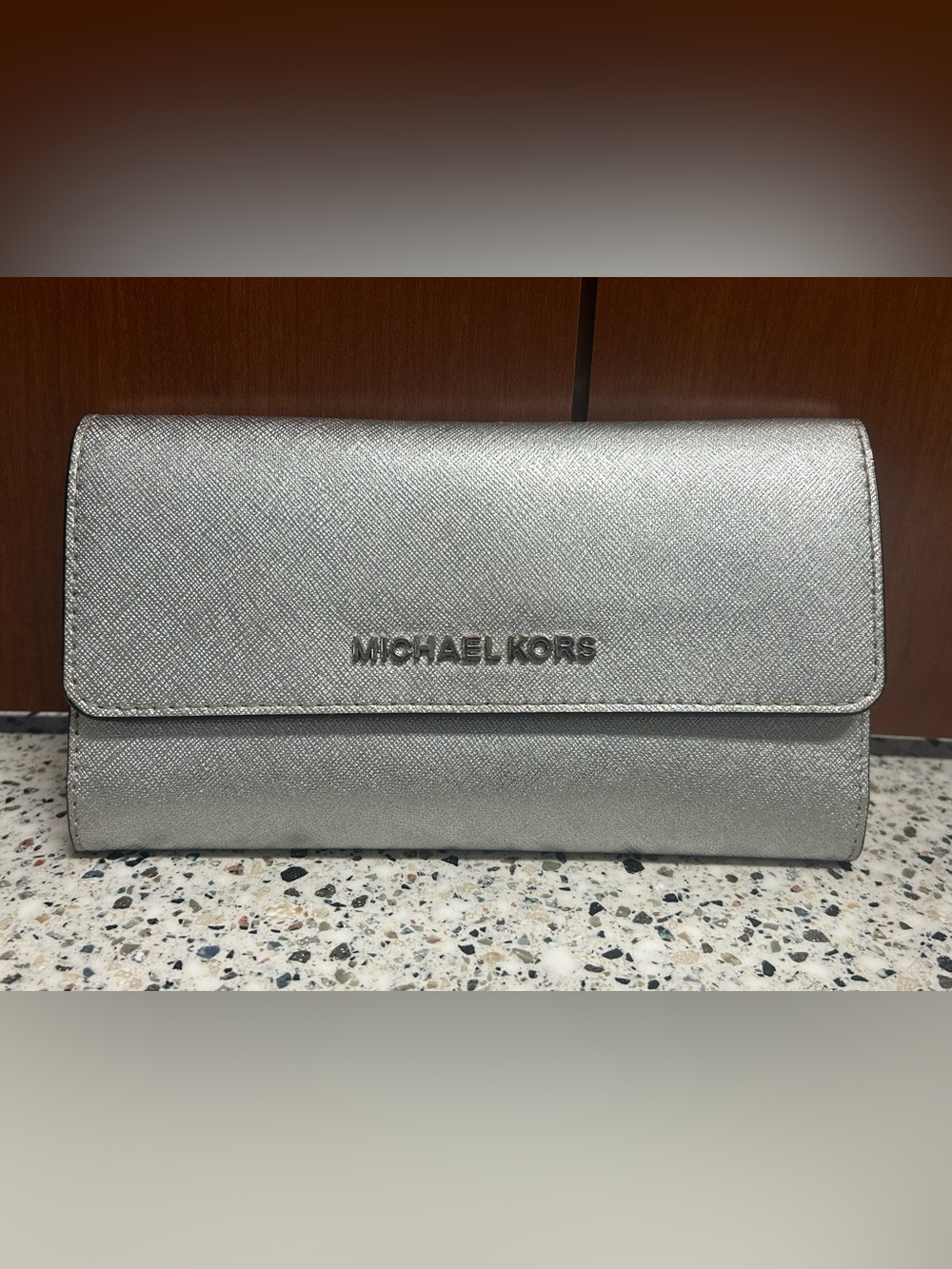 Michael Kors Silver Jet Set Travel Large Trifold Wallet